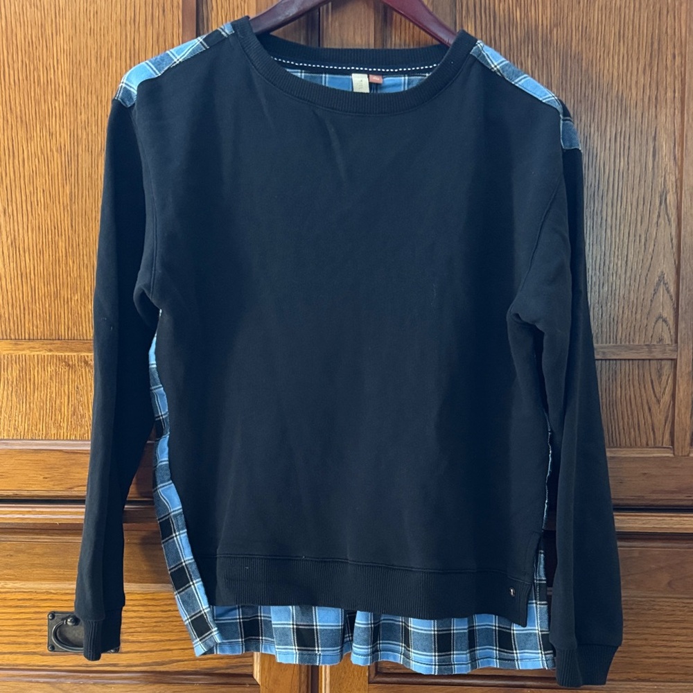 NWT Pilcro Anthropologie Contrast Flannel Pullover Sweatshirt Plaid Crewneck Top